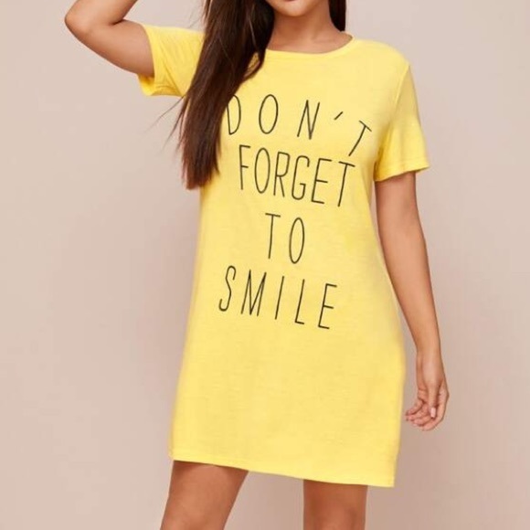 New Yellow T-shirt Nightgown Don’t Forget To Smile​ - Picture 4 of 6
